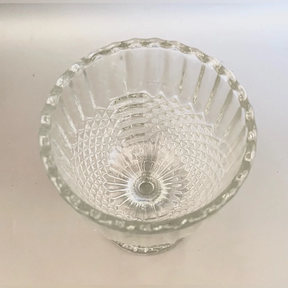 Vintage Indiana Glass Diamond Point Goblet 6” Vase Clear Pressed Glass Chalice